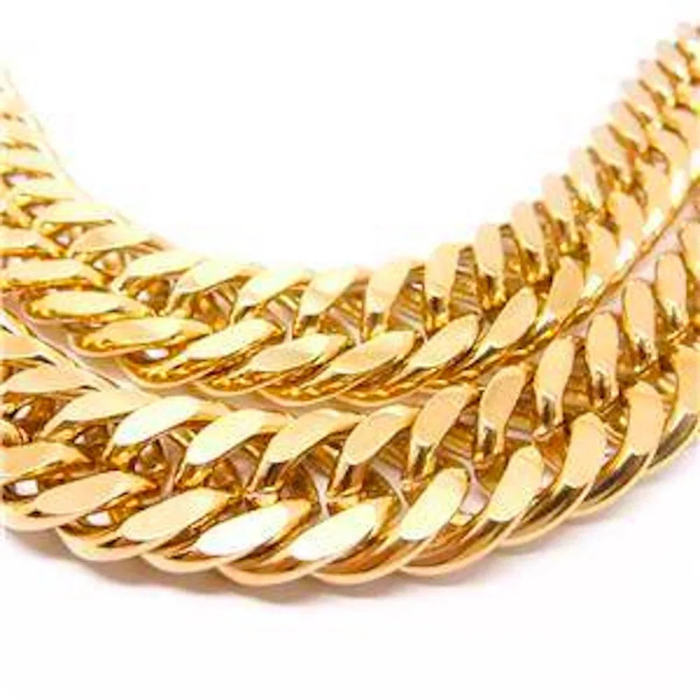 24K GOLD FILLED N28 CUBAN DOUBLE CURB CHAIN SOLID HEAVY MENS GIFT NECKLACE 23.6 inch 10 mm