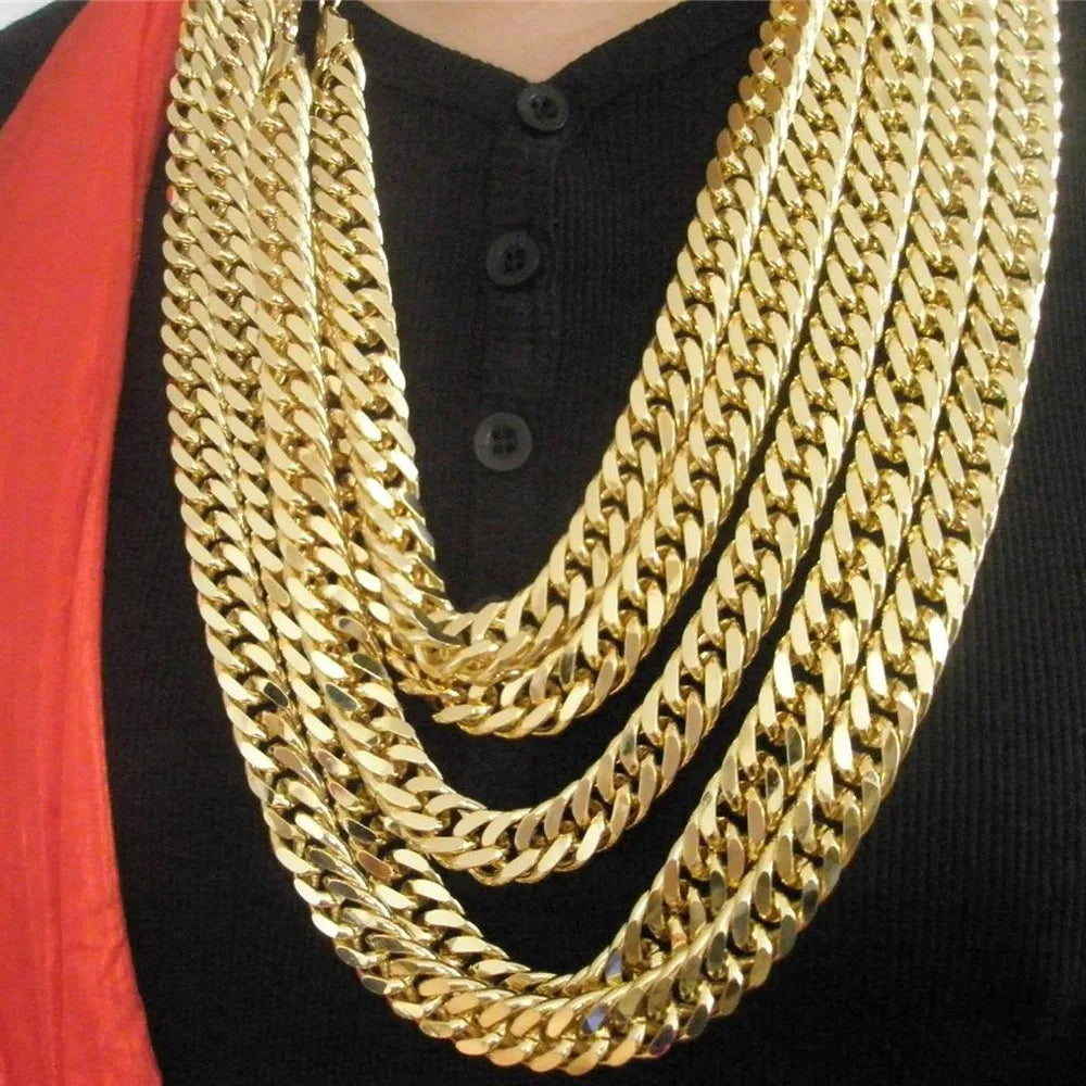 24K GOLD FILLED N28 CUBAN DOUBLE CURB CHAIN SOLID HEAVY MENS GIFT NECKLACE 23.6 inch 10 mm