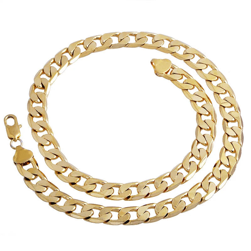 New Unisex 18K 24" 7mm Yellow Solid Gold Filled Cuban Chain Link Necklace