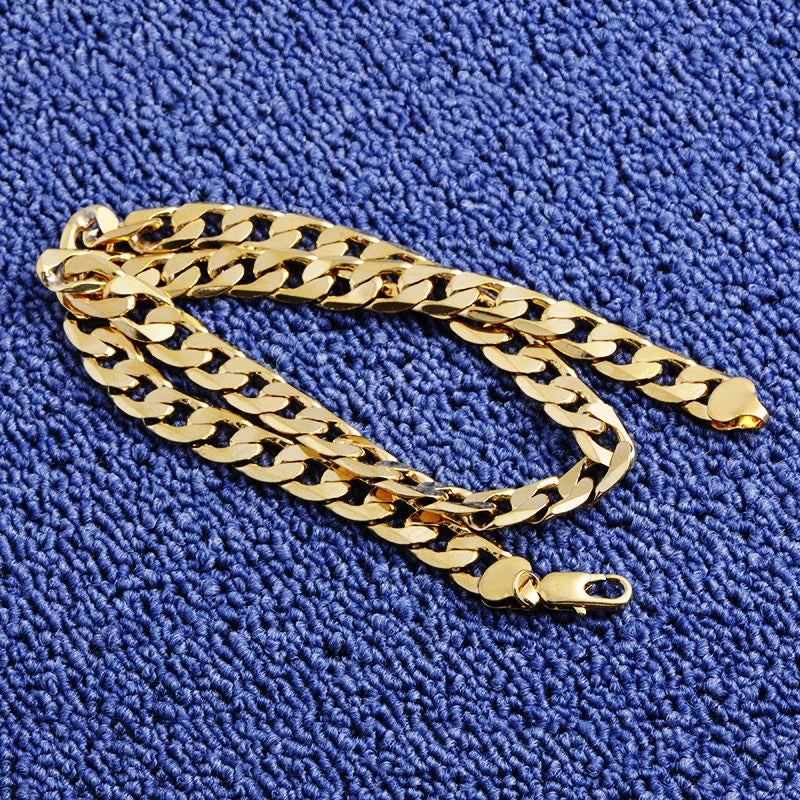 New Unisex 18K 24" 7mm Yellow Solid Gold Filled Cuban Chain Link Necklace