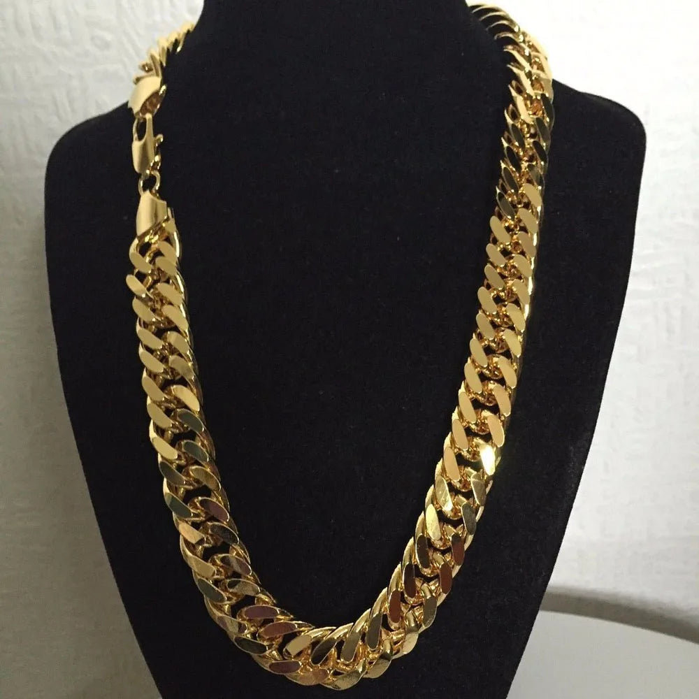 24K GOLD FILLED N28 CUBAN DOUBLE CURB CHAIN SOLID HEAVY MENS GIFT NECKLACE 23.6 inch 10 mm