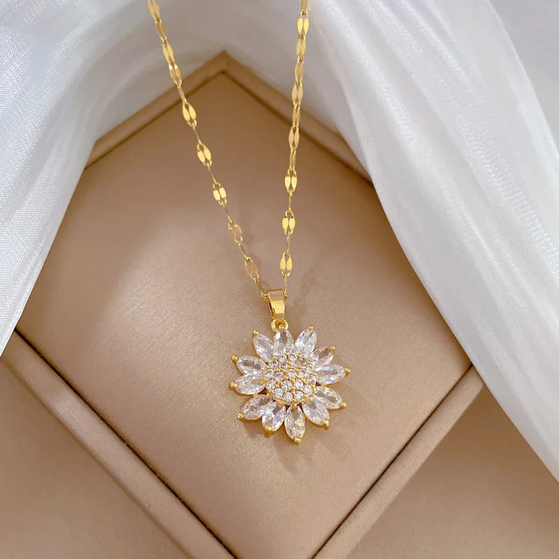 Fashion Sunflower Light Luxury Wedding Necklace Personality Simple Versatile Flower Clavicle Chain Pendant