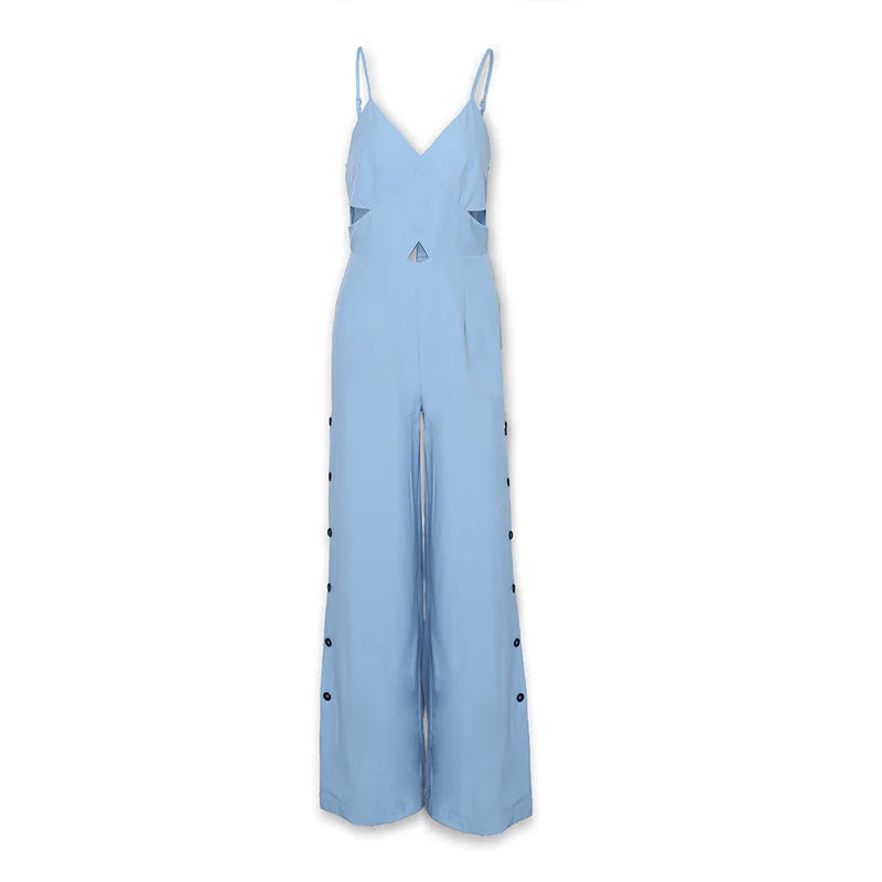 2024 Summer Woman Long Jumpsuits Elegant Sexy Solid Color Camisole Hollowed Out Crossover Jumpsuit New Fashion Casual One Pieces