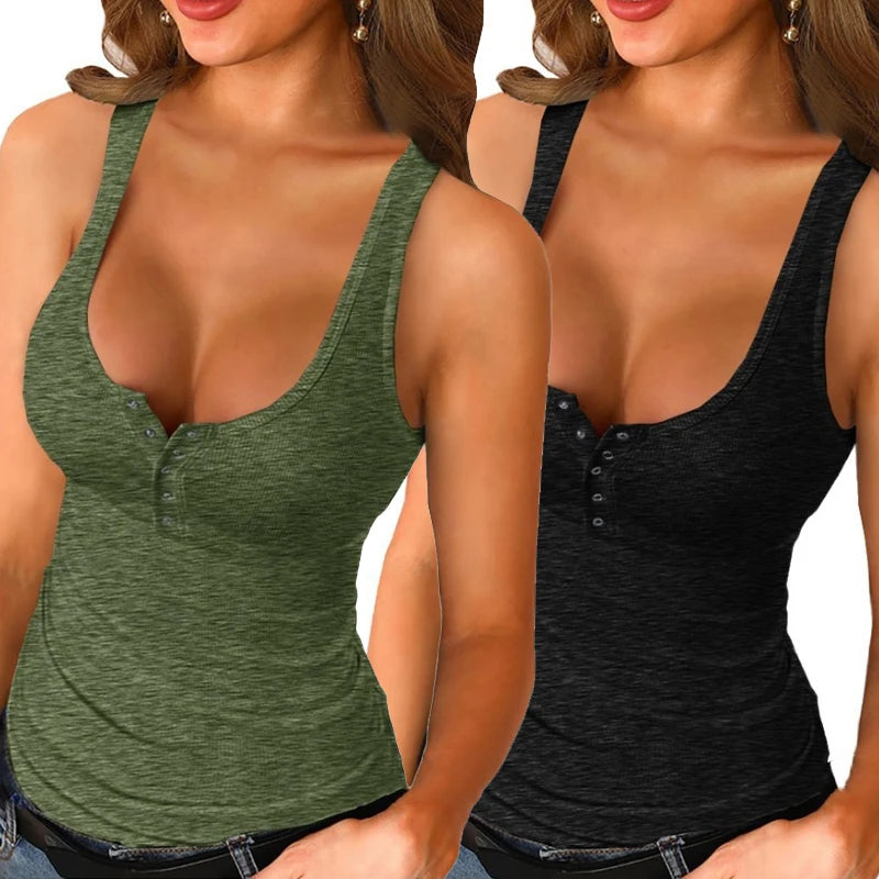 Women Sleeveless Vest Tank Top U-neck Camis Summer Casual Solid Color Basic Camisole Female T-shirt Pullover