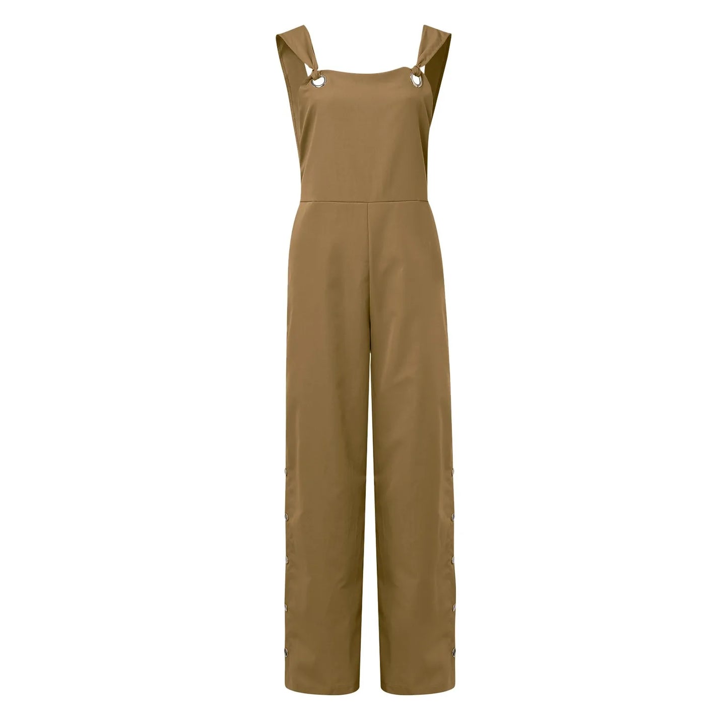 Women's Summer Sleeveless Twisted Knot Cotton Linen Strappy Jumpsuit Side Button Opening Loose Long Pants Women Playsuit Overall